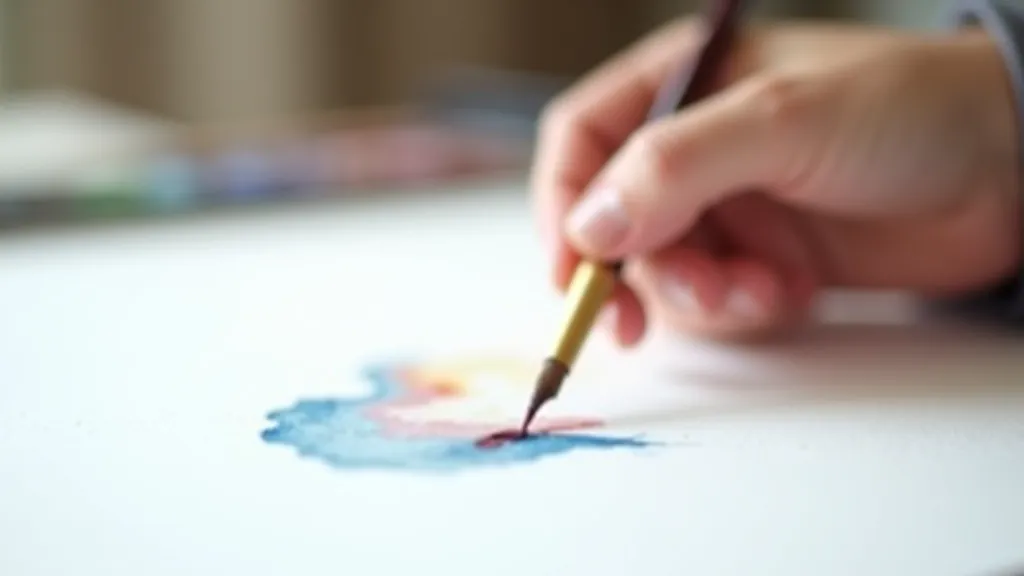 Hand holding brush demonstrating watercolor wash technique on wet paper