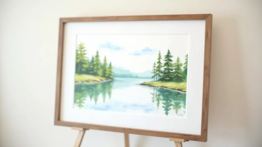 Finished watercolor landscape painting showing trees, water, and mountains with varied color glazes