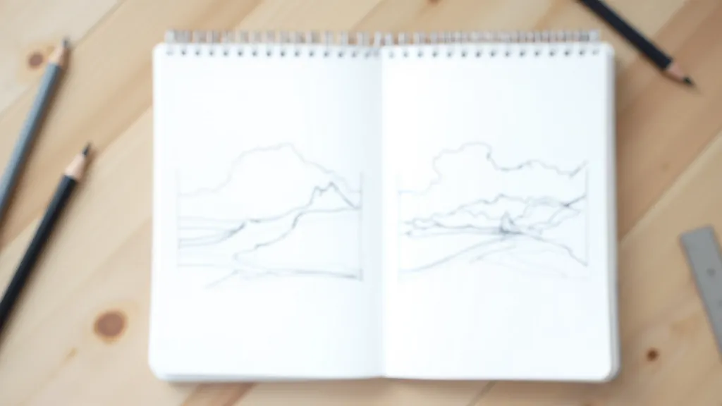 Sketchbook showing simple composition lines and proportional guidelines for landscape painting layout
