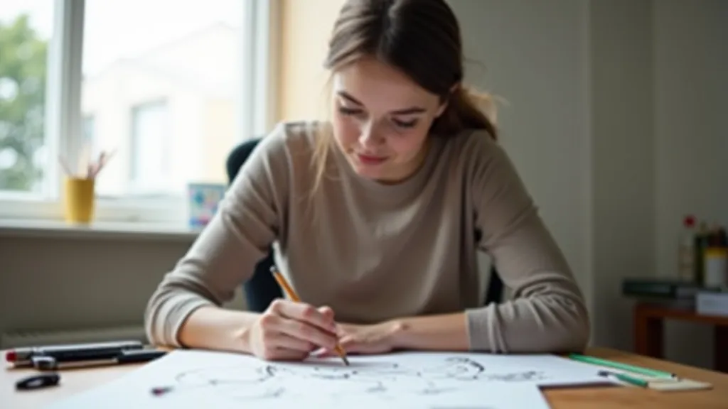 Person sketching with pencil in open notebook, demonstrating basic drawing techniques