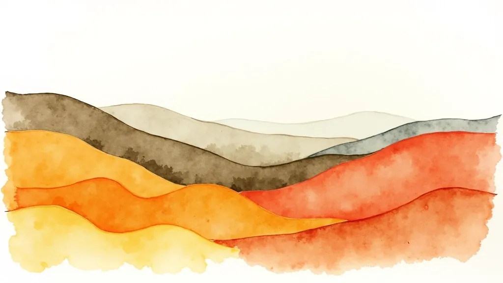 Watercolor painting of layered hills or mountains with varying color depths creating dimension