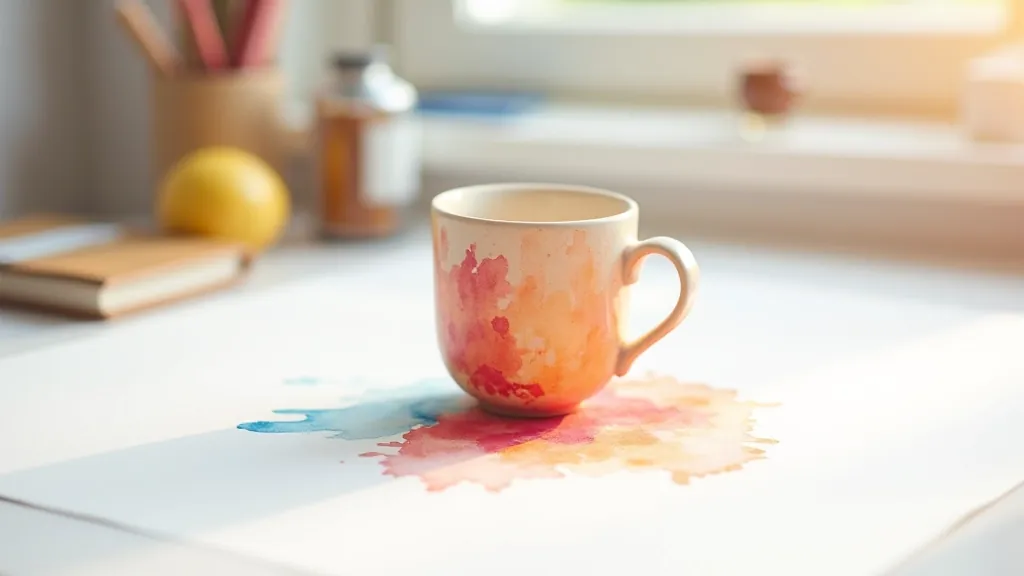 Watercolor painting of a simple object like a coffee cup or fruit with color mixing and shadow definition